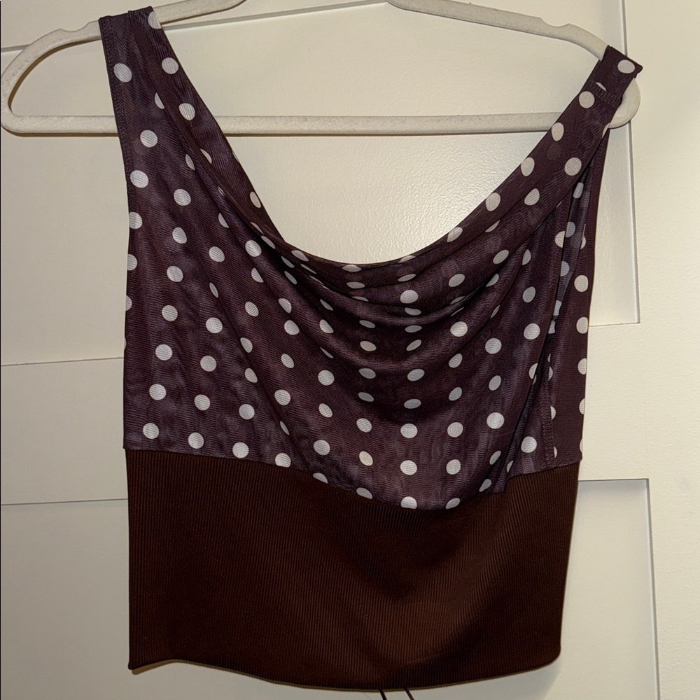Polka Dot Brown Off the Shoulder Women's Top